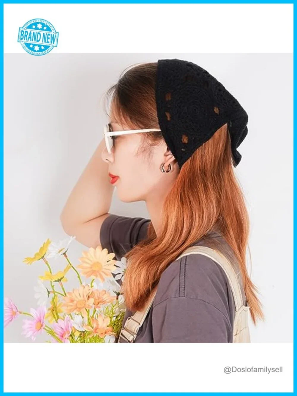 Crochet Head Scarf Bandana Knitted Floral Hair Covering Hair Styling Accessory